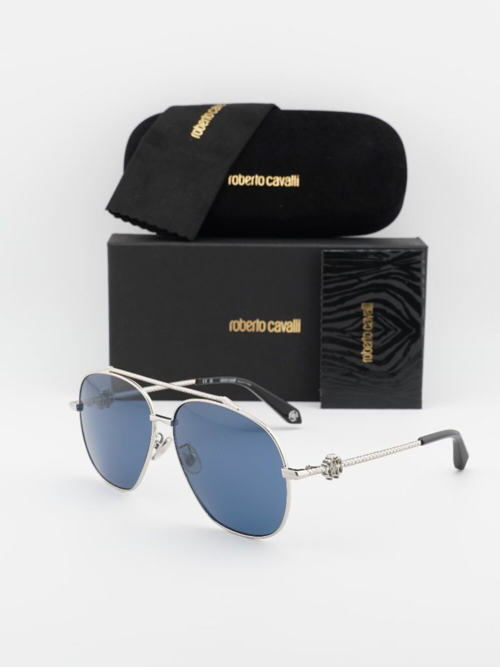 Roberto Cavalli SRC008V 0579 Aviator Sunglasses - Palladium / Blue